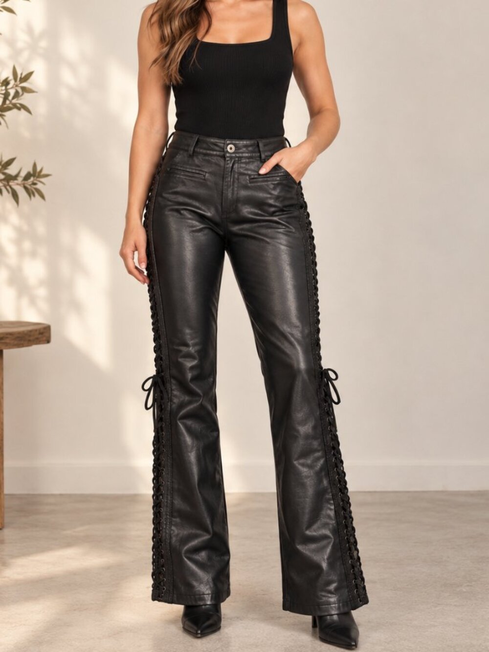 Stunning Vintage Made in Italy Leather Lace-Up Pants | Y2K Moto Goth Corset - Picture 2 of 15